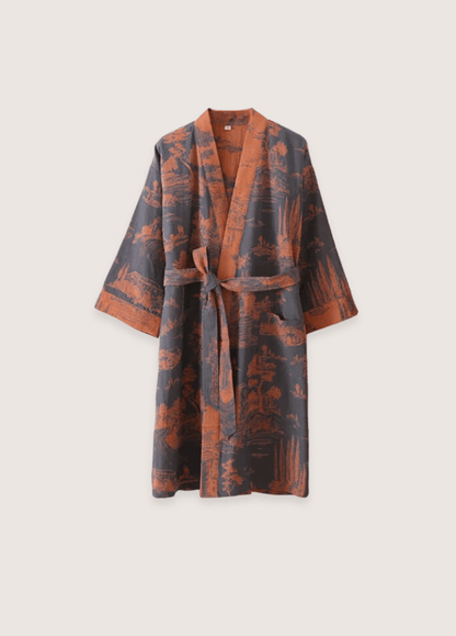 Peignoir kimono bleu femme | Akino