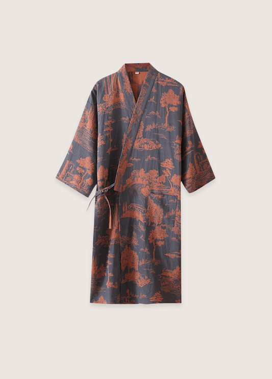 Peignoir kimono bleu homme | Asaka