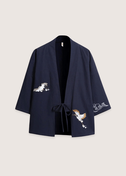 Veste kimono bleu marine en lin | Akiya