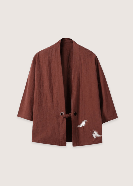 Veste kimono café en lin | Shirosei
