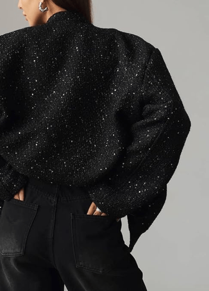 Veste kimono noir à paillettes | Kazemo