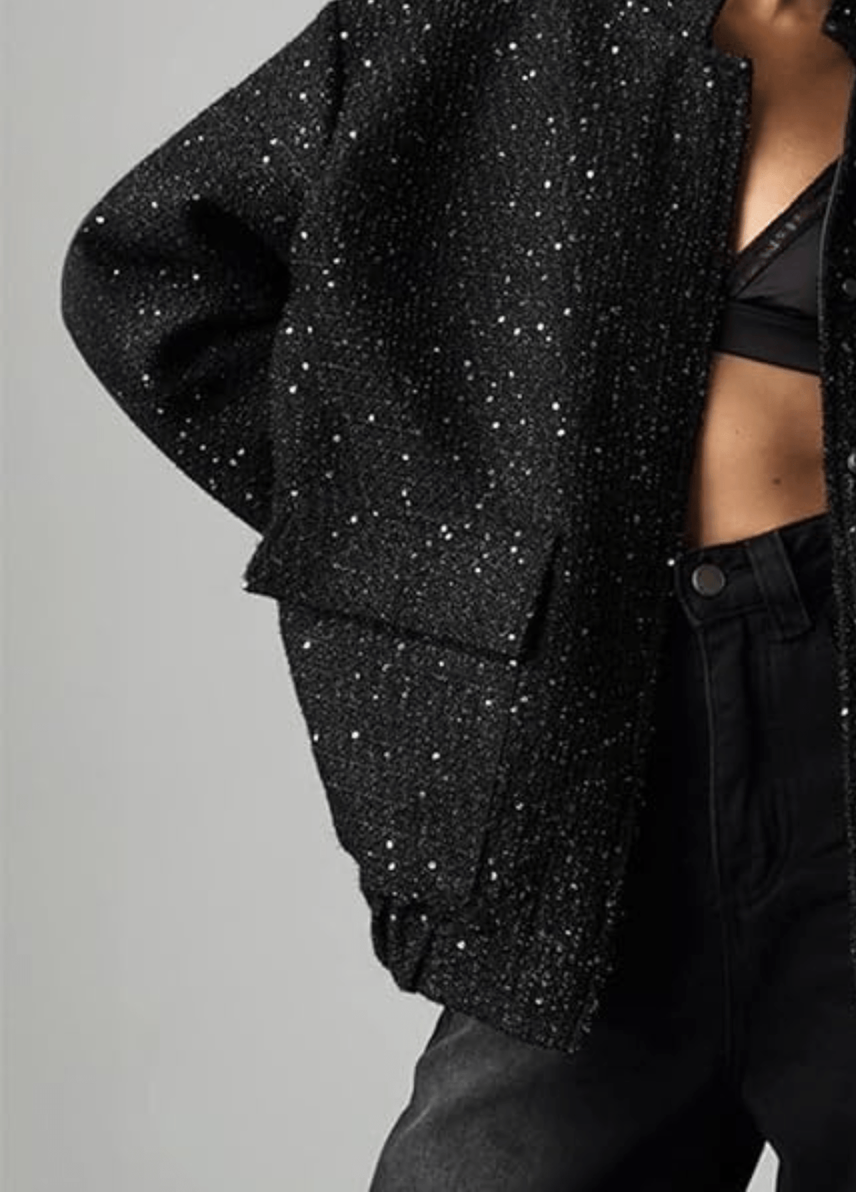 Veste kimono noir à paillettes | Kazemo
