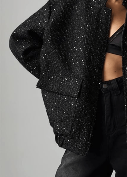 Veste kimono noir à paillettes | Kazemo
