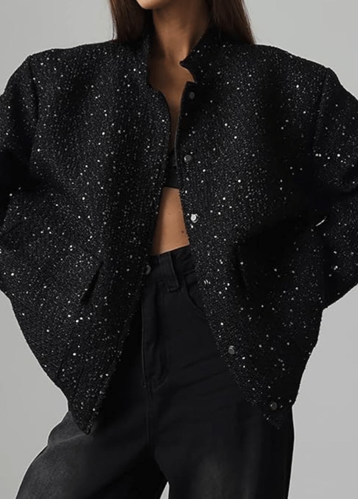 Veste kimono noir à paillettes | Kazemo