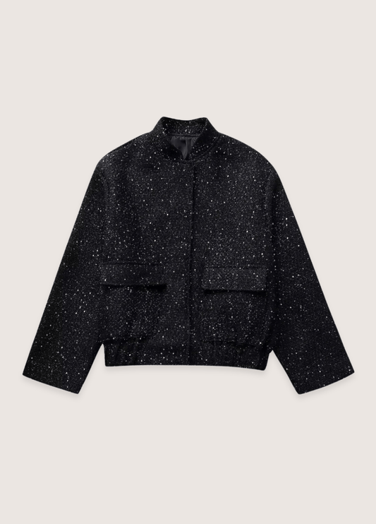 Veste kimono noir à paillettes | Kazemo