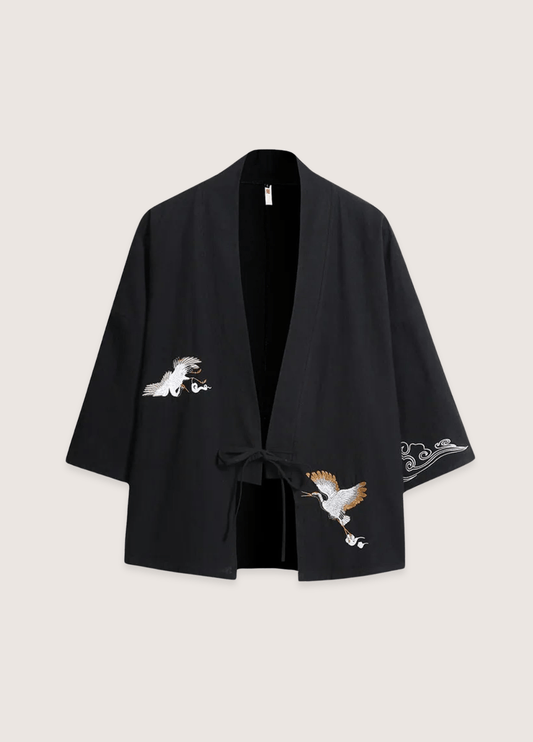 Veste kimono noir en lin | Kiyoro