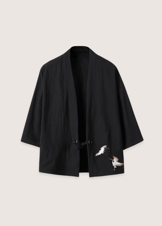 Veste kimono noir en lin | Kiyota