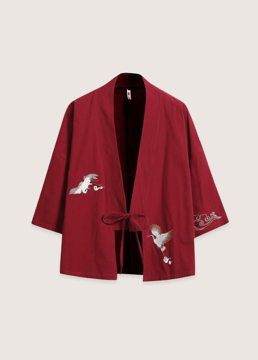 Veste kimono rouge en lin | Asaro