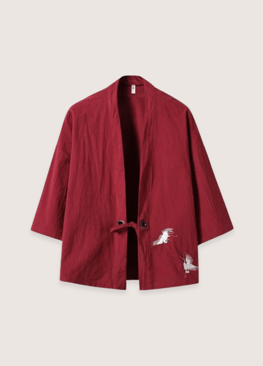 Veste kimono rouge en lin | Kumochi