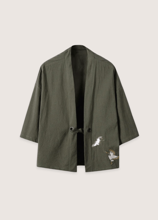 Veste kimono verte en lin | Kazesa